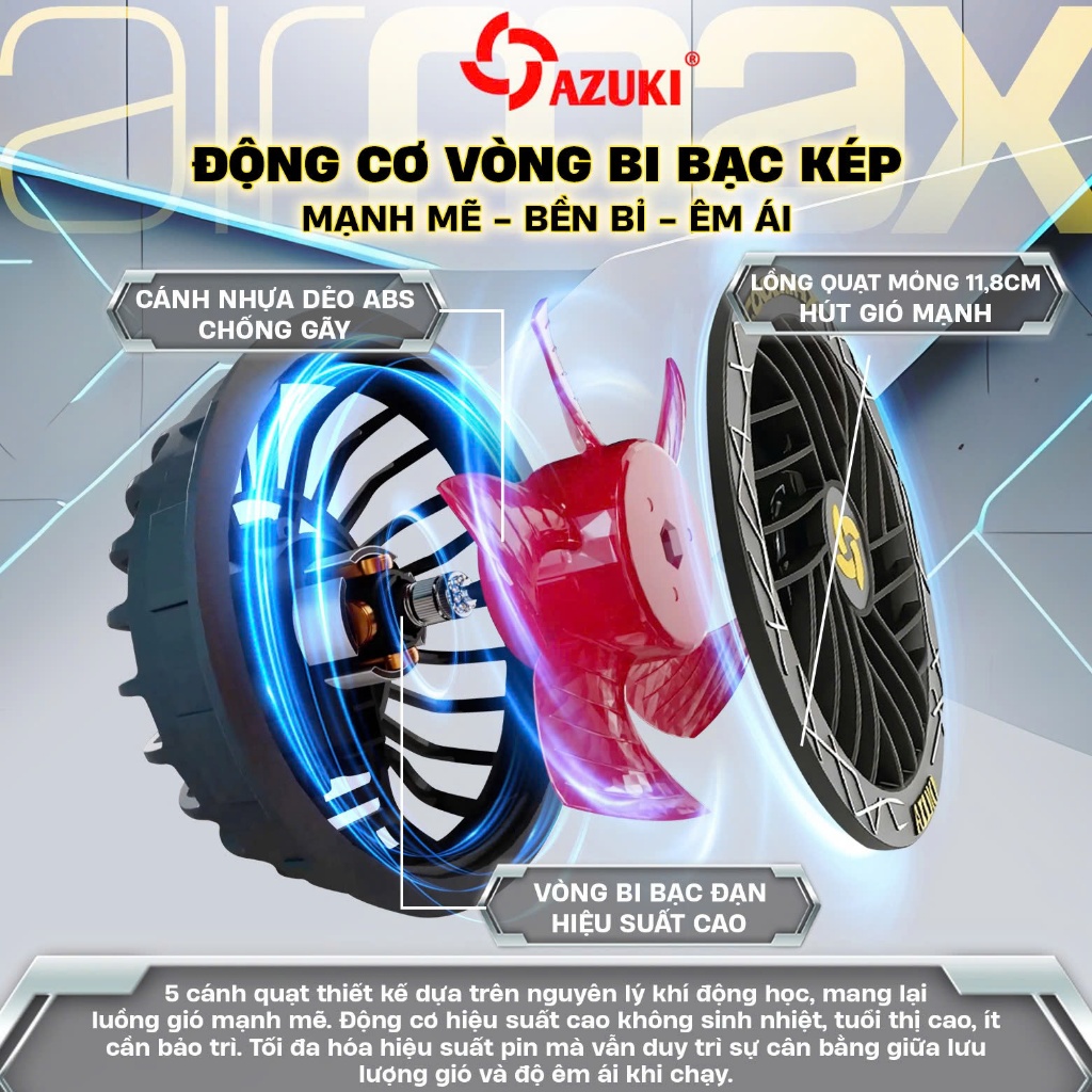 [HOT NHẤT 2026] Bộ phụ kiện áo điều hòa Azuki EXTRA X12 - Dung Lượng  30000mah, Công suất 34V Siêu Mạnh Mẽ. BH 12 tháng