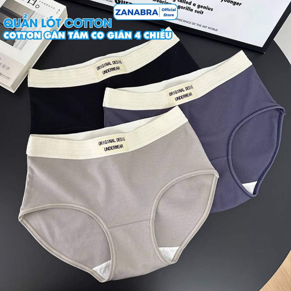 Quần lót nữ cotton gân tăm co giãn 4 chiều - Quần chip nữ lưng chun đáy may 2 lớp ZANABRA L1226