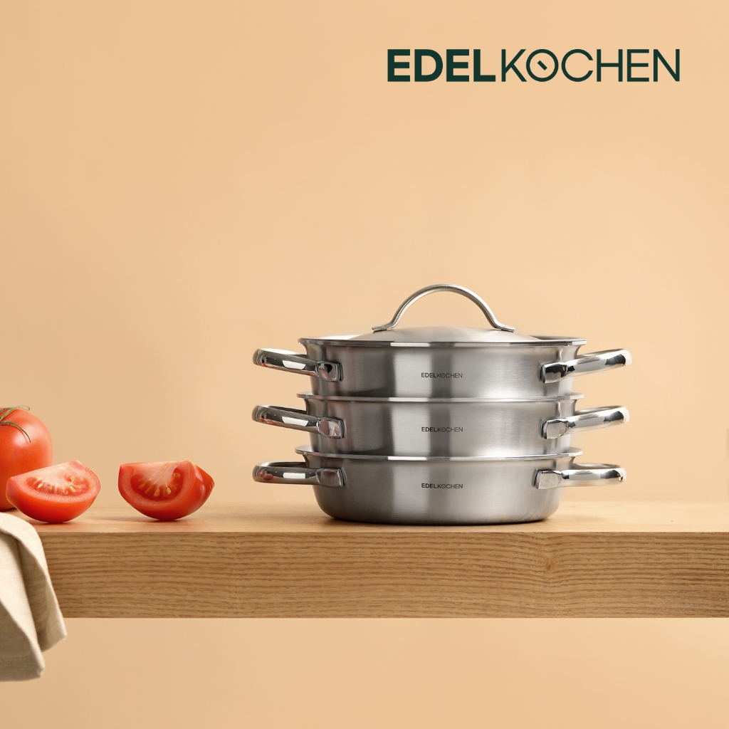 Bộ nồi chảo inox 3 món, 5 lớp nguyên khối cao cấp Edelkochen Chak Chak Collection 20cm – Màu Mirror / Satin