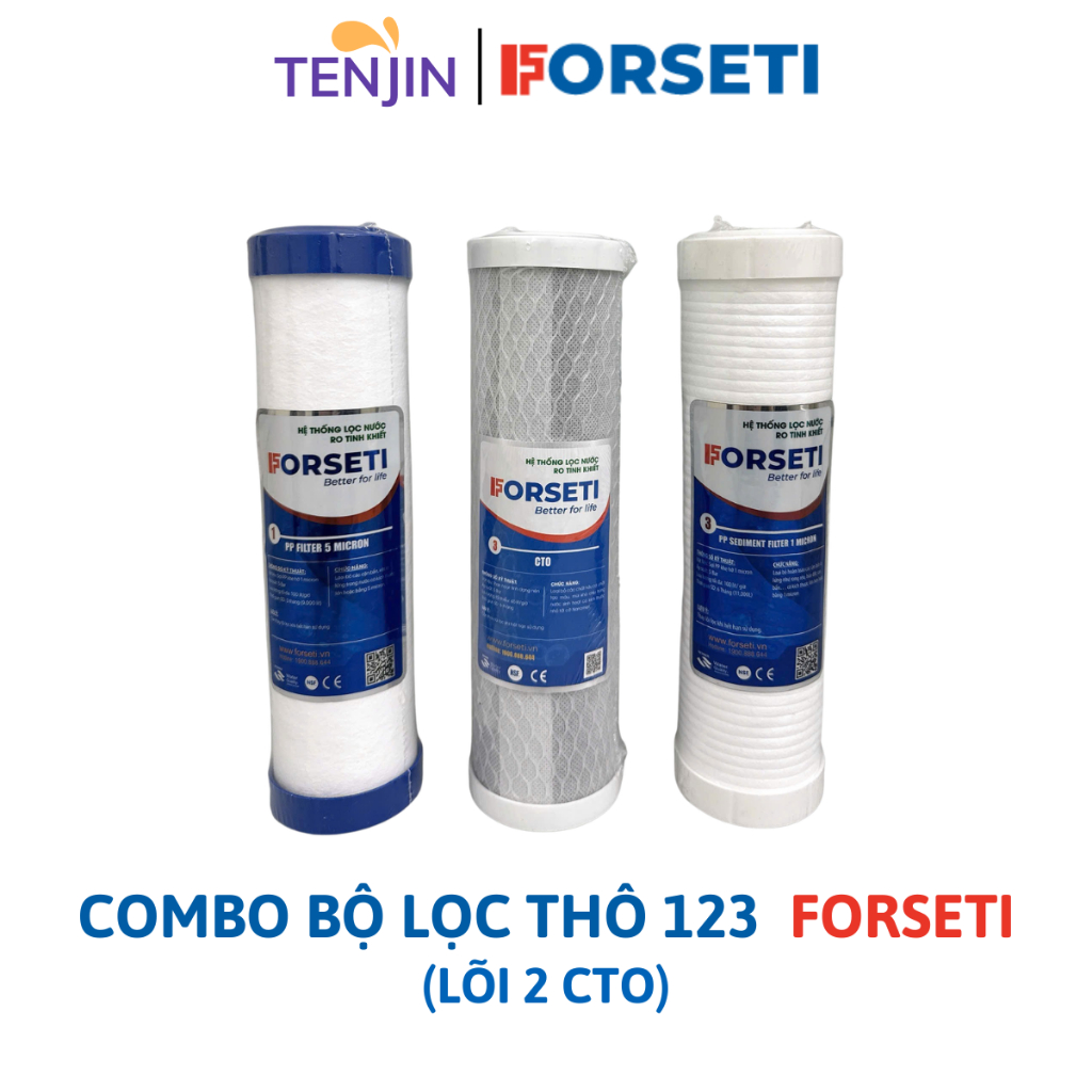 Bộ 3 Lõi Lọc Thô 123 Forseti Sử Dụng Lõi 2 CTO Than Nén Thay Cho Máy Có 3 Cốc Lọc 10 inch Hoặc Máy Model S-S038, U03