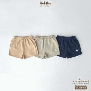 Bộ cộc tay raplang phối màu hình khủng long đáng yêu cho bé trai, bé gái Hokiha vải cotton mềm mại size 8-17kg B92