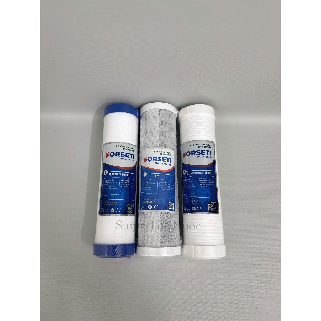 Bộ 3 Lõi Lọc Thô 123 Forseti Sử Dụng Lõi 2 CTO Than Nén Thay Cho Máy Có 3 Cốc Lọc 10 inch Hoặc Máy Model S-S038, U03