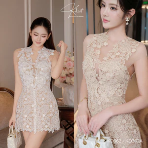 Đầm ren hoa Khiết tone be dáng ôm nhẹ phong cách dự tiệc sang trọng KD362