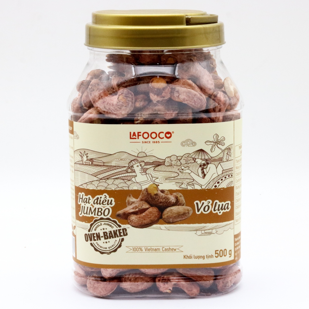 Hạt điều JUMBO vỏ lụa, rang muối, không muối 500g LAFOOCO