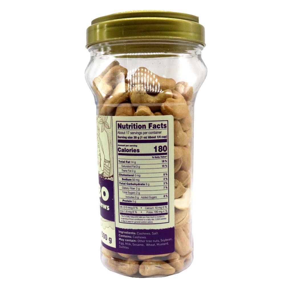 Hạt điều JUMBO vỏ lụa, rang muối, không muối 500g LAFOOCO