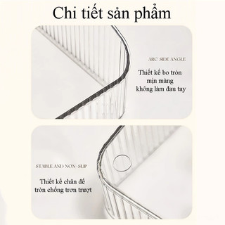 Hộp đựng mỹ phẩm, son môi, cọ trang điểm đa năng - nhựa trong kẻ sọc sang trọng