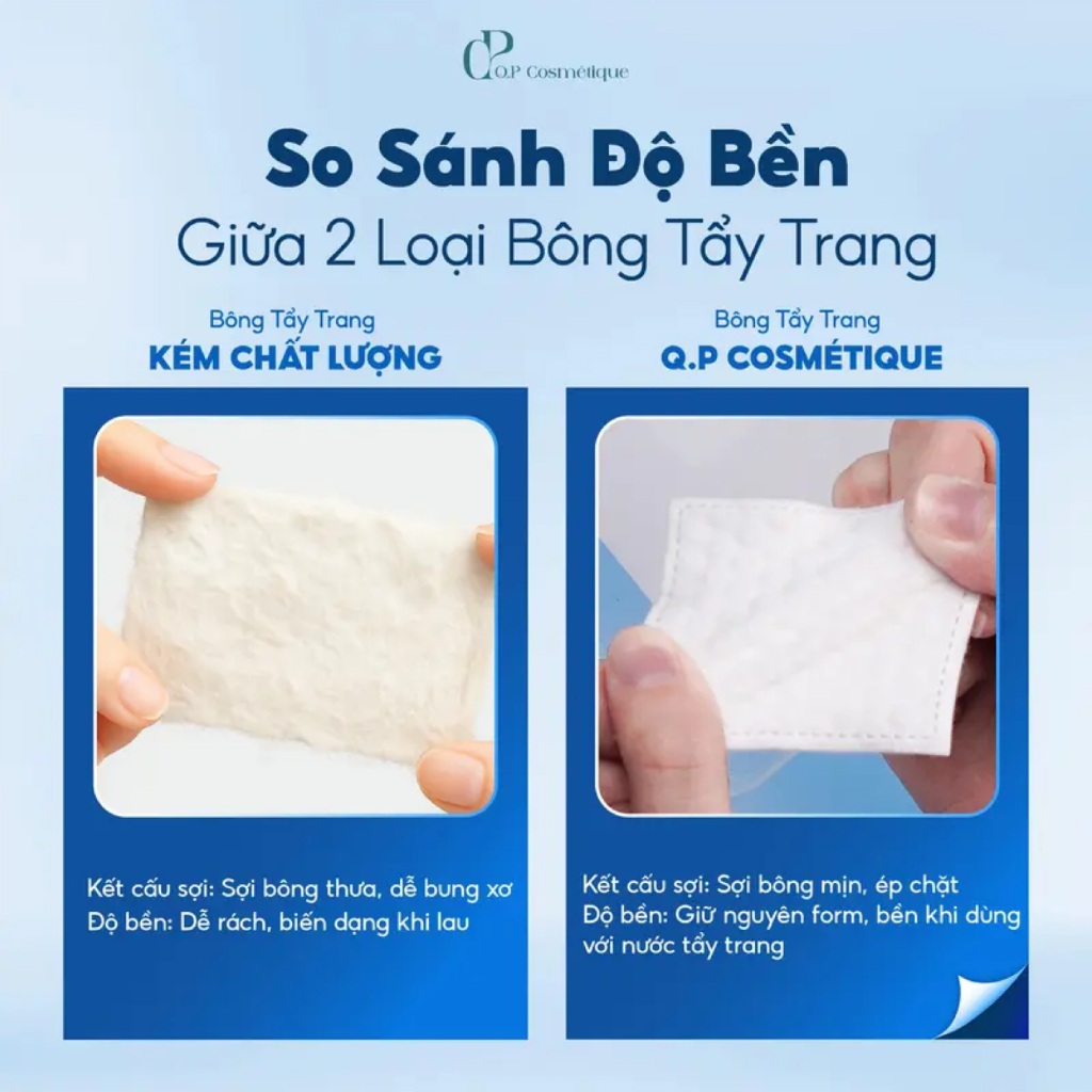 Combo 4 Gói | 600 Miếng Bông Tẩy Trang Q.P Cosmétique Không Xơ Không Rách, Hạt Massage Sạch Sâu