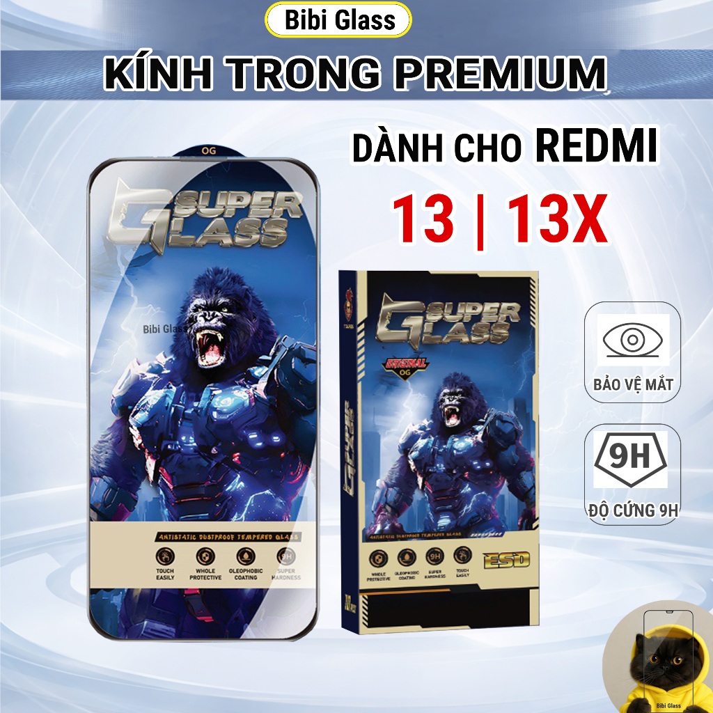 Kính cường lực Redmi 13, 13X premium full màn miếng dán bảo vệ màn hình điện thoại chống rơi vỡ va đâp