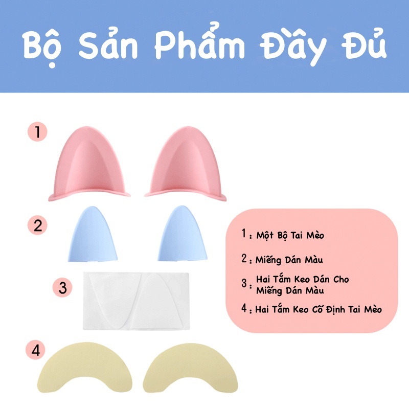 [ 1 Cặp] 2 Tai Mèo, Tai Cáo Gắn Mũ Bảo Hiểm Tặng Kèm Keo 3M, Tai Mèo Gắn Nón