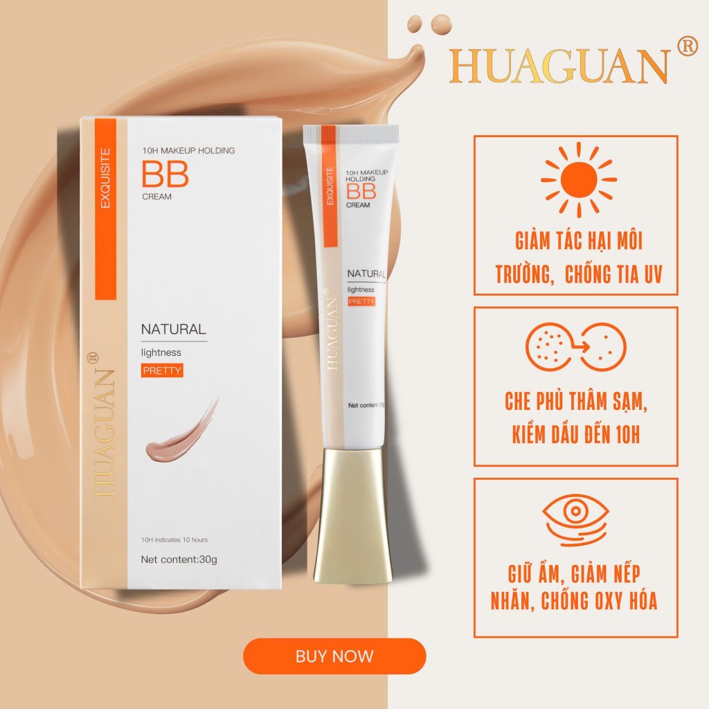 Kem Nền 10H Huaguan, che khuyết điểm, chống nắng và dưỡng ẩm 30g 10H - BB Cream