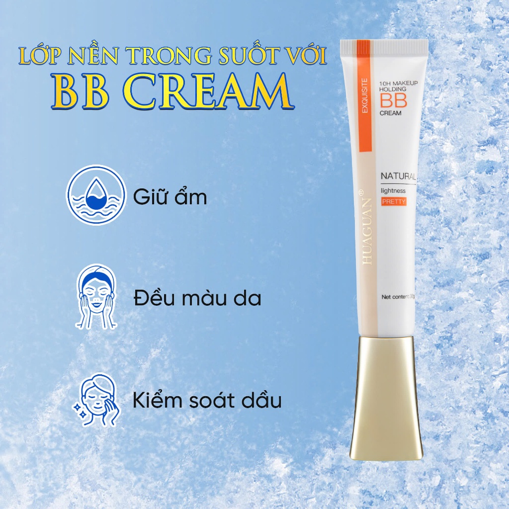 Kem Nền 10H Huaguan, che khuyết điểm, chống nắng và dưỡng ẩm 30g 10H - BB Cream