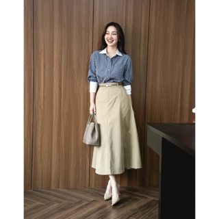 Áo sơ mi nữ thiết kế kẻ sọc phối cổ trắng phong cách trẻ trung thanh lịch [A8127]