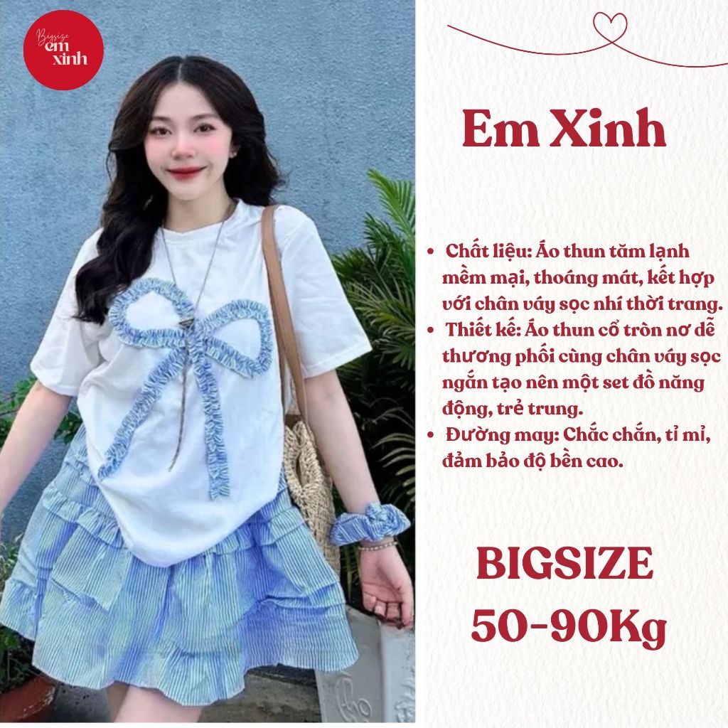 Set áo nơ váy sọc thời trang dành cho nữ bigsize form freesize - Emxinh Bs002 từ 50kg đến 90kg