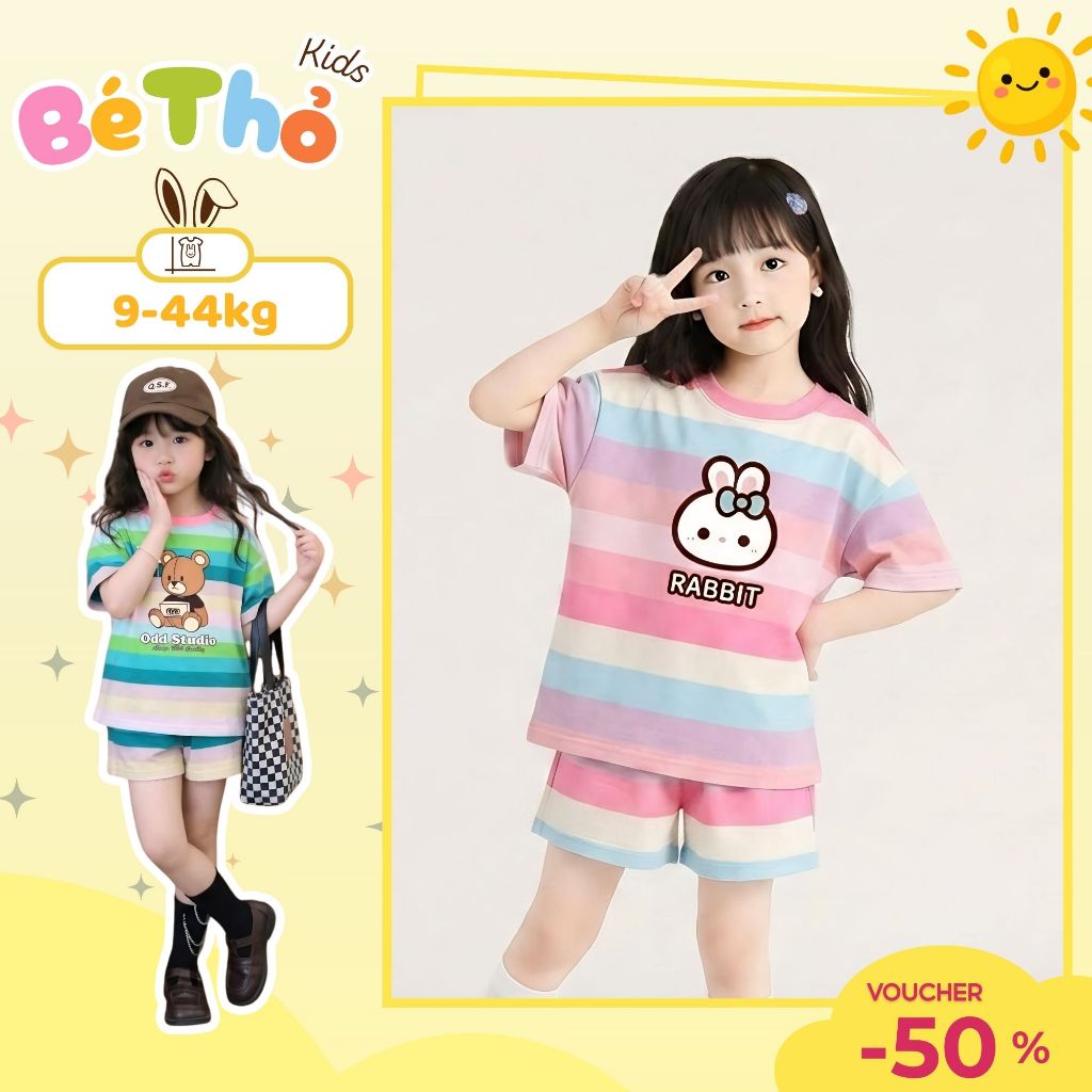 Bộ bé gái 7 sắc mùa hè sz 9- 45kg chất tixi mềm mại thoáng mát