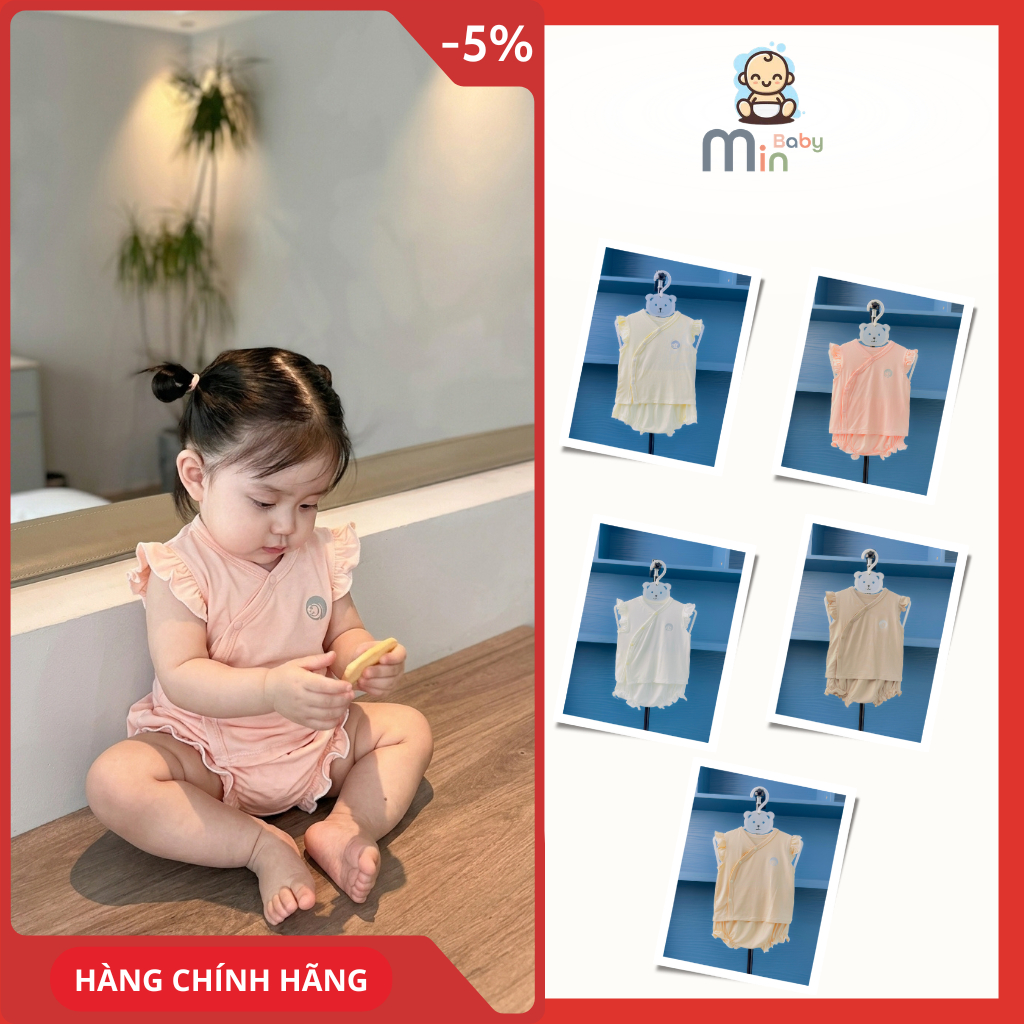 Bộ Cộc Tay Sơ Sinh Bé Gái Anminaza Bèo Cánh Tiên Vải Sợi Tre Mềm Mịn Lành Tính- Hàng Chính Hãng AMI0358-5