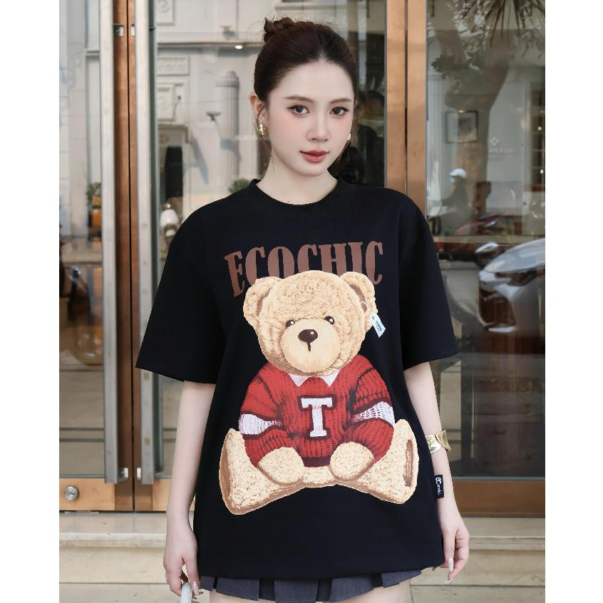 (LINK SALE) Áo Thun Phông ECOCHIC Gấu Teddy Đỏ Form Rộng Chất Liệu Cotton Tay Lỡ Cao Cấp Unisex Nam Nữ B231