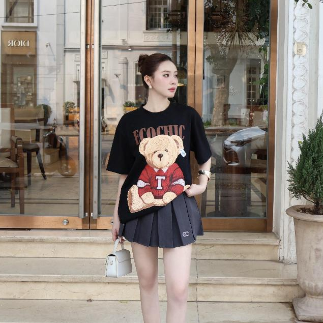 (LINK SALE) Áo Thun Phông ECOCHIC Gấu Teddy Đỏ Form Rộng Chất Liệu Cotton Tay Lỡ Cao Cấp Unisex Nam Nữ B231