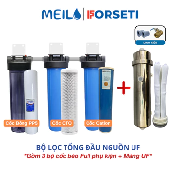 Bộ Lọc Tổng Đầu Nguồn Gồm 3 Cốc Béo (PP5, CTO, CATION) + Siêu Lọc UF 3000 L/h, 5000 L/h Lọc Nước Sinh Hoạt