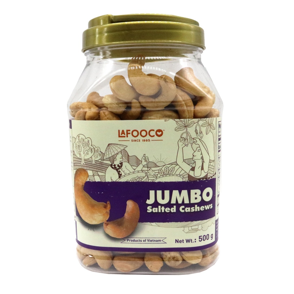 Hạt điều JUMBO vỏ lụa, rang muối, không muối 500g LAFOOCO