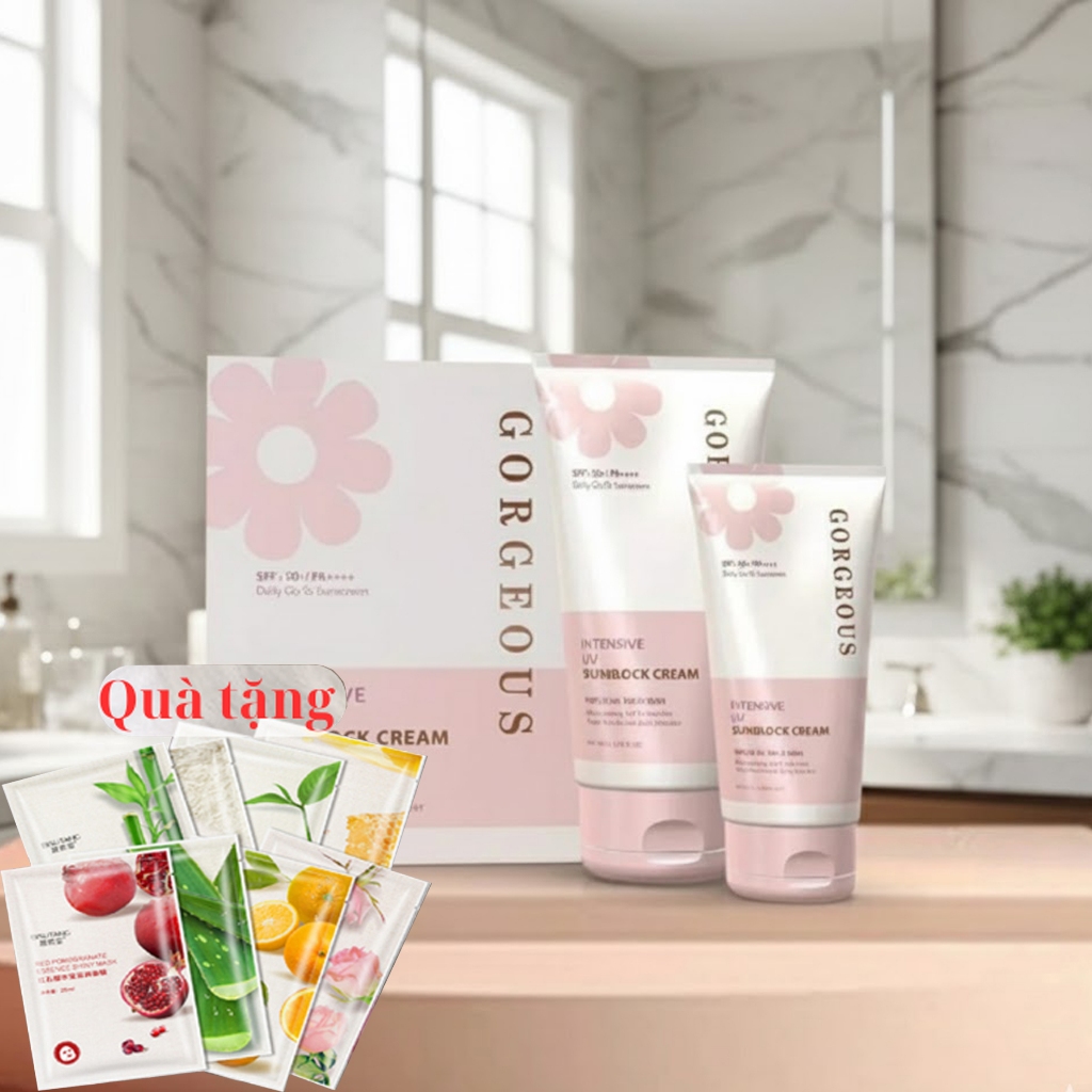 Set Kem Chống Nắng Nâng Tone GORGEOUS 100g Tặng Tuýp Kem 40g, Chống Nắng hoàn hảo, giữ ẩm dưỡng trắng da. Tặng2 Mặt nạ