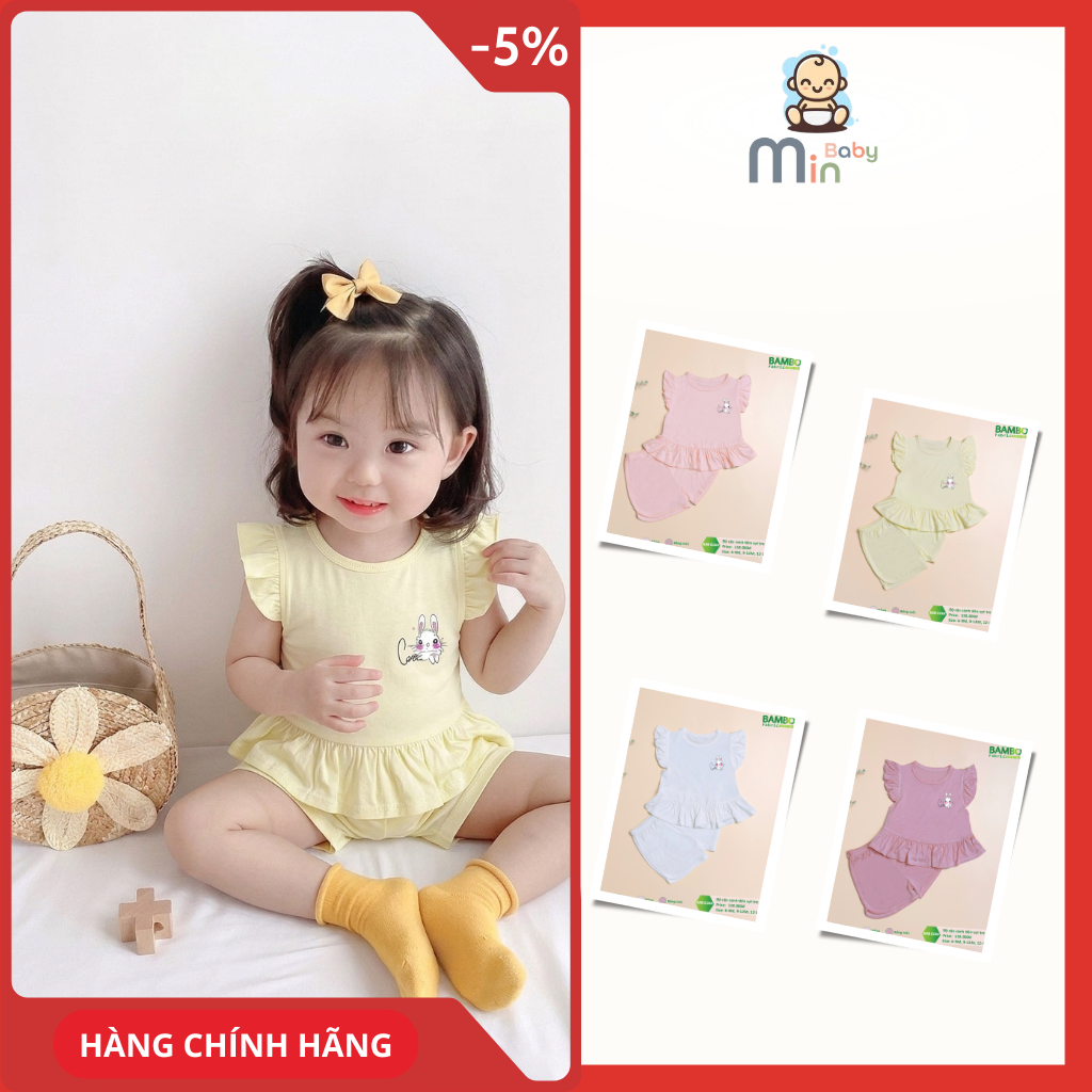 Bộ Cộc Tay Cánh Tiên Cho Bé Gái Vải Sợi Tre Mềm Mịn Thoáng Mát - Hàng Chính Hãng AMI0268
