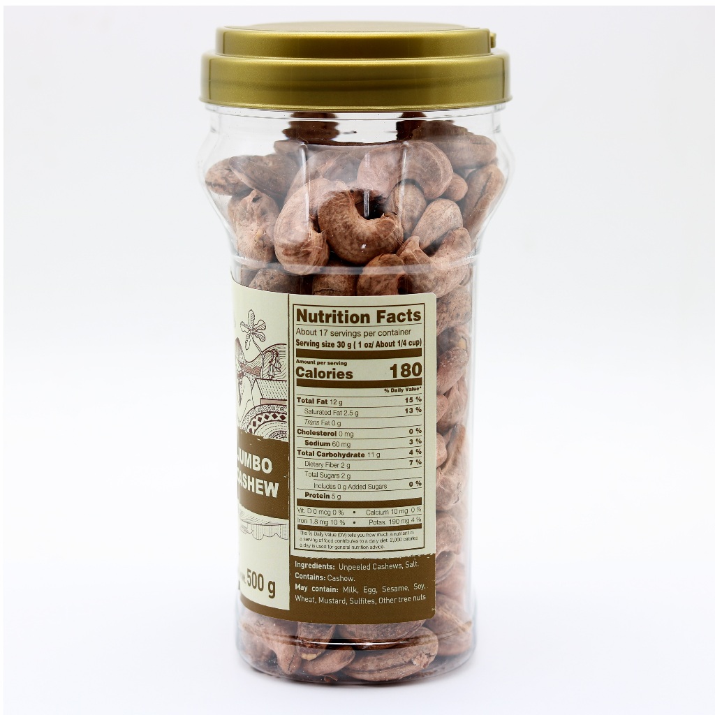 Hạt điều JUMBO vỏ lụa, rang muối, không muối 500g LAFOOCO
