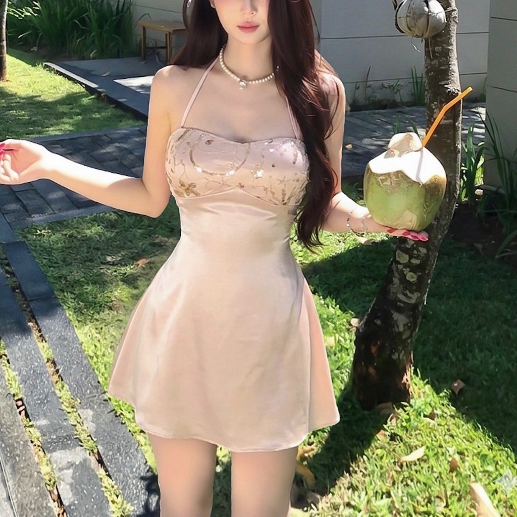 [TẶNG KÈM MÚT] ĐẦM LỤA VANILLA PHỐI REN KIM SA DÁNG XÒE FFCLUB
