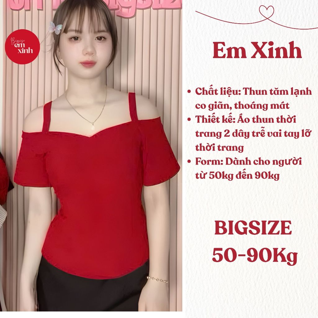 Áo Nữ 2 Dây Trễ Vai Tay Lỡ, Chất Thun Tăm Lạnh Co Giãn. Form Bigsize Che Khuyết Điểm 50–90kg BS069