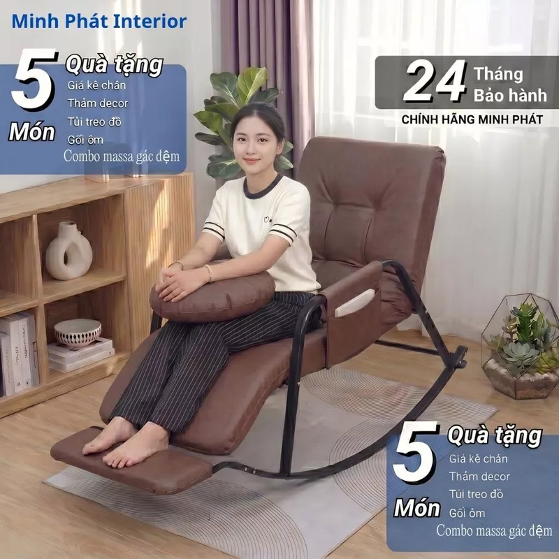 Ghế Bập Bênh Thư Giãn Minh Phát Đệm Memory BB02 dài 1m65 Điều Chỉnh Lưng 5 cấp độ, Combo Gác Đệm Con Lăn Massa — ảnh 1