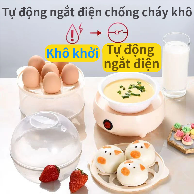 Máy hấp trứng gia đình thông minh PTC tỏa nhiệt nhanh đều nắp trong suốt quan sát trực quan chất liệu PP cấp thực phẩm