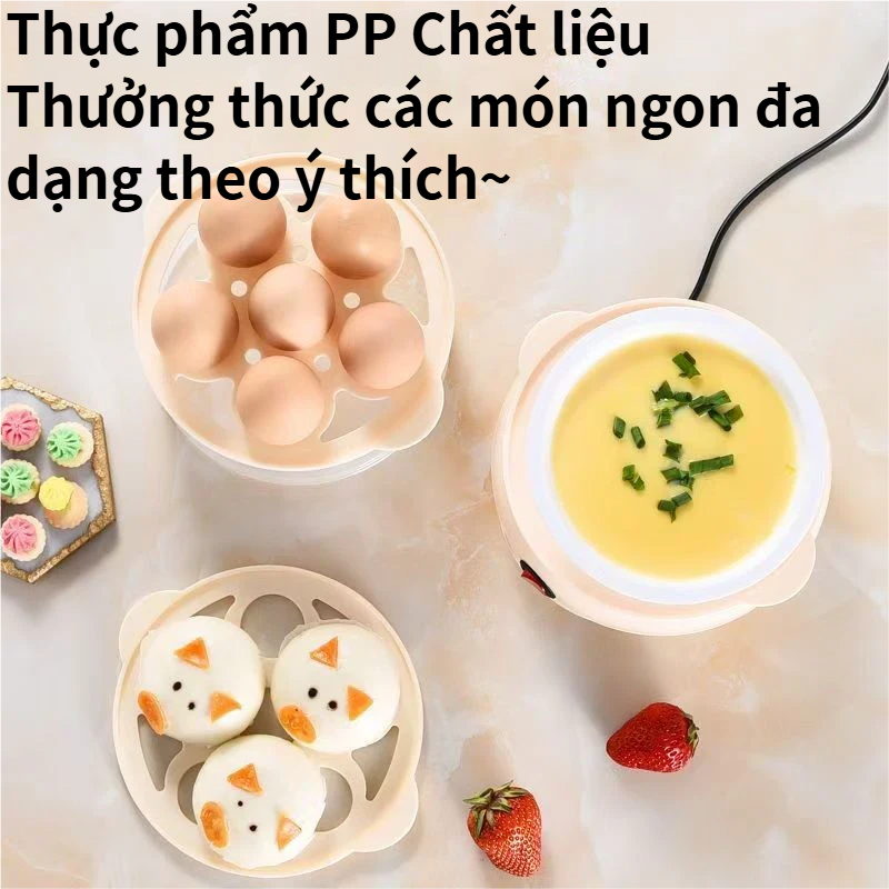 Máy hấp trứng gia đình thông minh PTC tỏa nhiệt nhanh đều nắp trong suốt quan sát trực quan chất liệu PP cấp thực phẩm