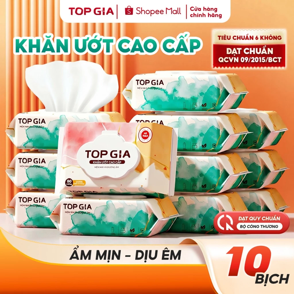 Sản phẩm Khăn Ướt Cao Cấp Topgia 80 Tờ – Nâng Niu Làn Da Nhạy Cảm Của Mẹ Và Bé