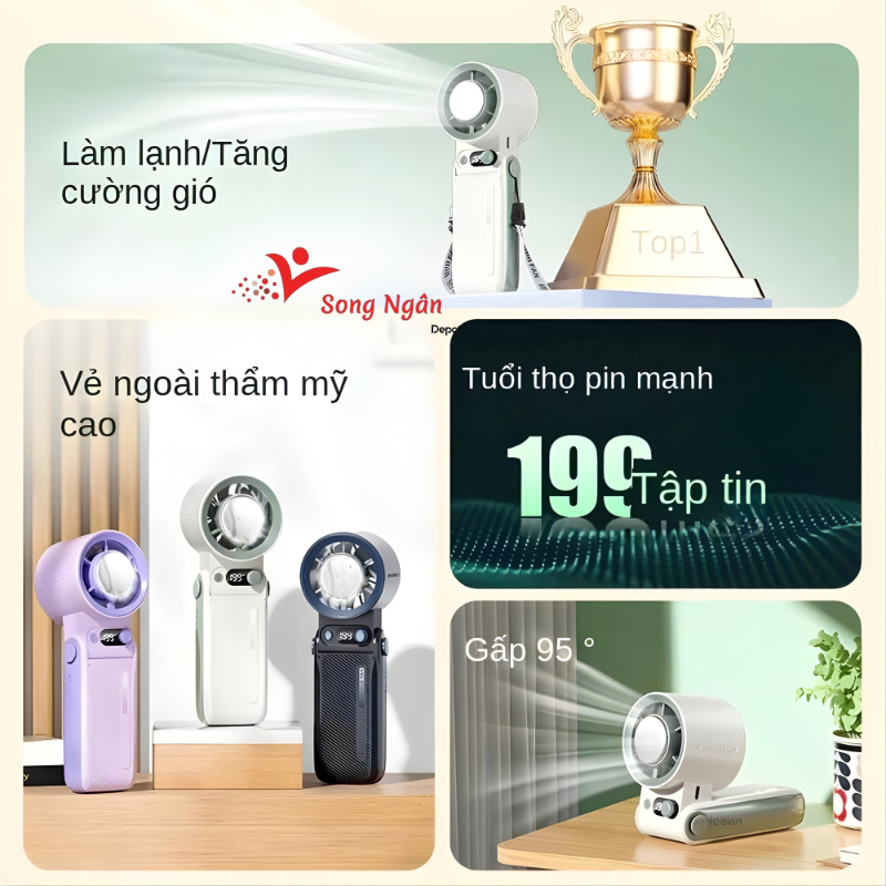 Quạt cầm tay  A228 có sò lạnh với 199 tốc độ gió Pin lớn 4000mah quạt mini cầm tay gập 180° cao cấp