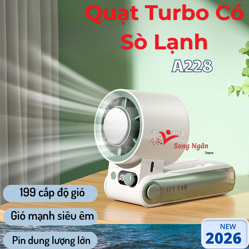 Quạt cầm tay  A228 có sò lạnh với 199 tốc độ gió Pin lớn 4000mah quạt mini cầm tay gập 180° cao cấp