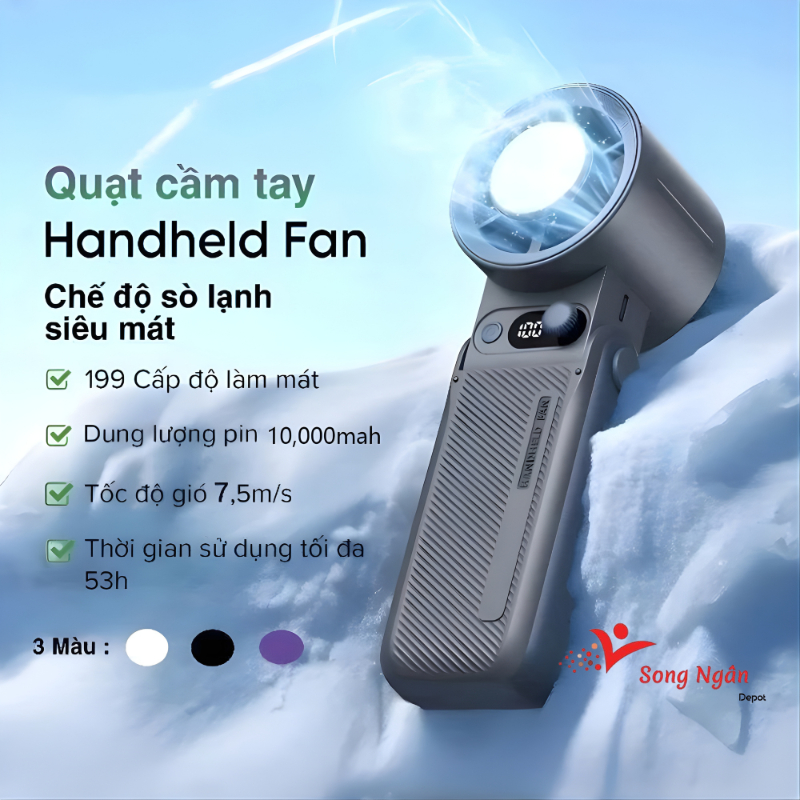 Quạt cầm tay  A228 có sò lạnh với 199 tốc độ gió Pin lớn 4000mah quạt mini cầm tay gập 180° cao cấp