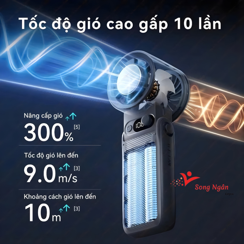 Quạt cầm tay có sò lạnh turbo mini tốc độ gió mạnh 199 chế độ làm mát quạt mini cầm tay pin khỏe