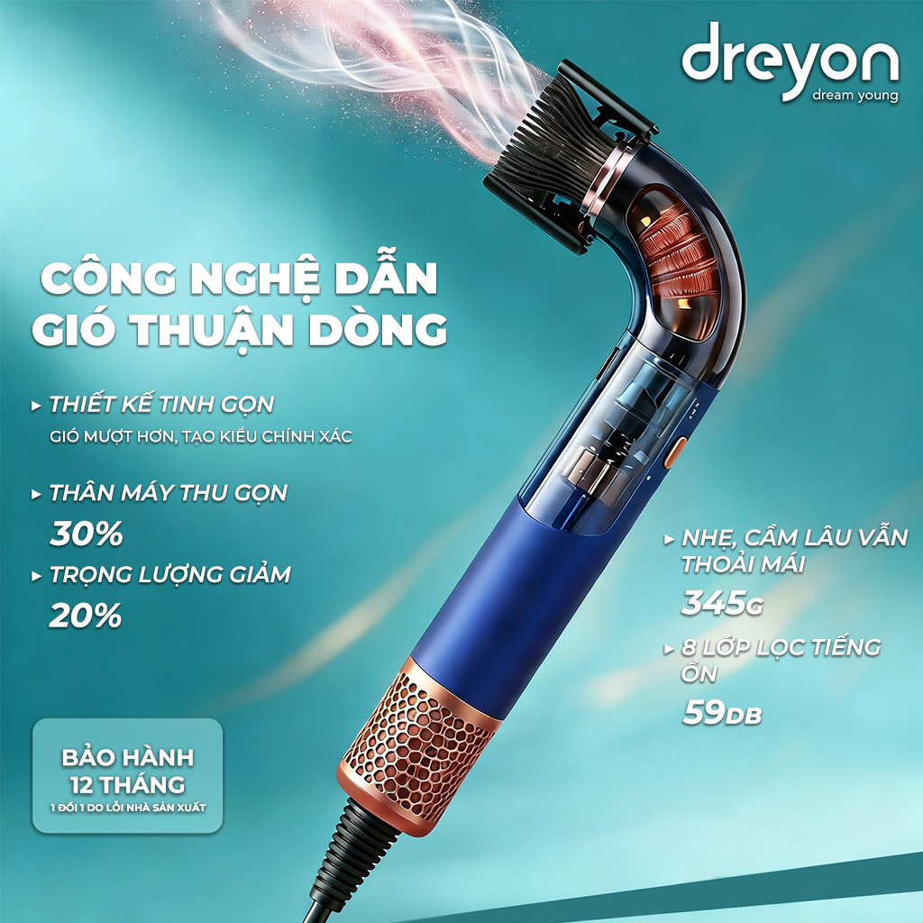 D17 - Máy Sấy Tóc DREYON dạng ống, 110000rpm, Sấy nhanh giảm hư tổn, 03 đầu sấy tạo kiểu