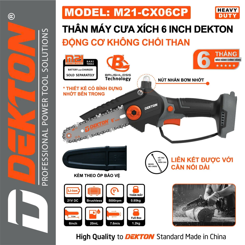 THÂN MÁY CƯA XÍCH 6 INCH DEKTON - MOTOR KHÔNG CHỔI THAN M21-CX06CP (Màu Xanh, Xám) & M21-CX06XCP (Màu Olive)