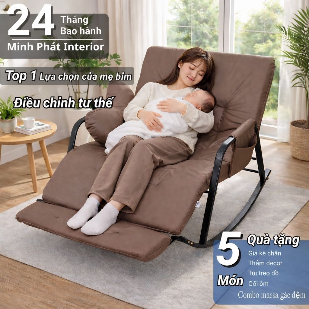 Minh Phát Ghế Thư Giãn Bập Bênh Đôi 2 Người Đệm Memory BB04 Có Điều Chỉnh 10 Cấp Độ Dài 1m65 Combo Con Lăn Gác Đệm
