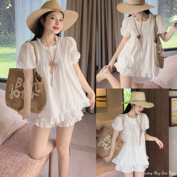 Set Đồ Nữ - Set Đồ Đi Chơi Đi Biển Dáng Hàn Tay Bồng Dáng Xòe Phối Quần Xếp Ly Nhẹ Nhàng Xinh Mê