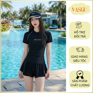 Đồ Bơi Nữ Đi Biển Hai mảnh Quần hai lớp Áo in Tay ngắn Bikini kín đáo phong cách thể thao