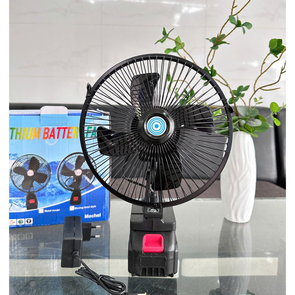 QUẠT TÍCH ĐIỆN ĐỂ BÀN PIN 10 CELL LITHIUM – 2 TỐC ĐỘ GIÓ, LỒNG SẮT CHẮC CHẮN