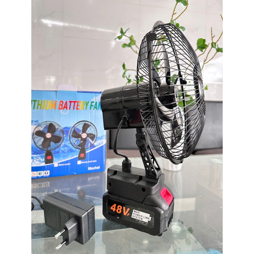 QUẠT TÍCH ĐIỆN ĐỂ BÀN PIN 10 CELL LITHIUM – 2 TỐC ĐỘ GIÓ, LỒNG SẮT CHẮC CHẮN