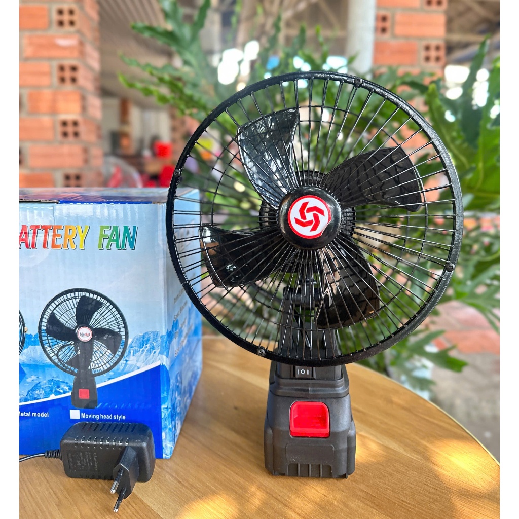 QUẠT TÍCH ĐIỆN ĐỂ BÀN PIN 10 CELL LITHIUM – 2 TỐC ĐỘ GIÓ, LỒNG SẮT CHẮC CHẮN