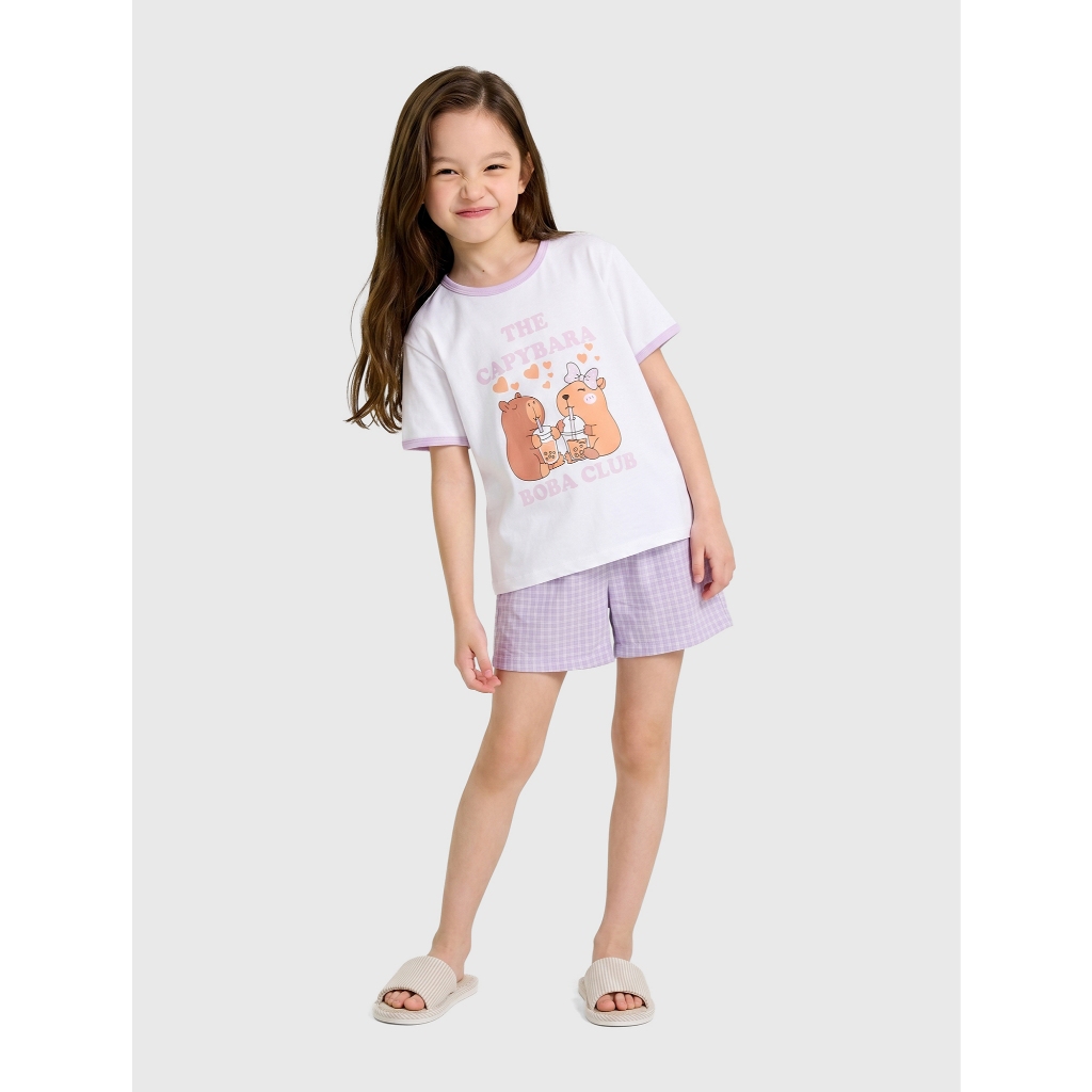 Bộ quần áo bé gái CANIFA bộ thun hè cộc tay chất cotton pha mềm mại thoáng mát 1LS26S006