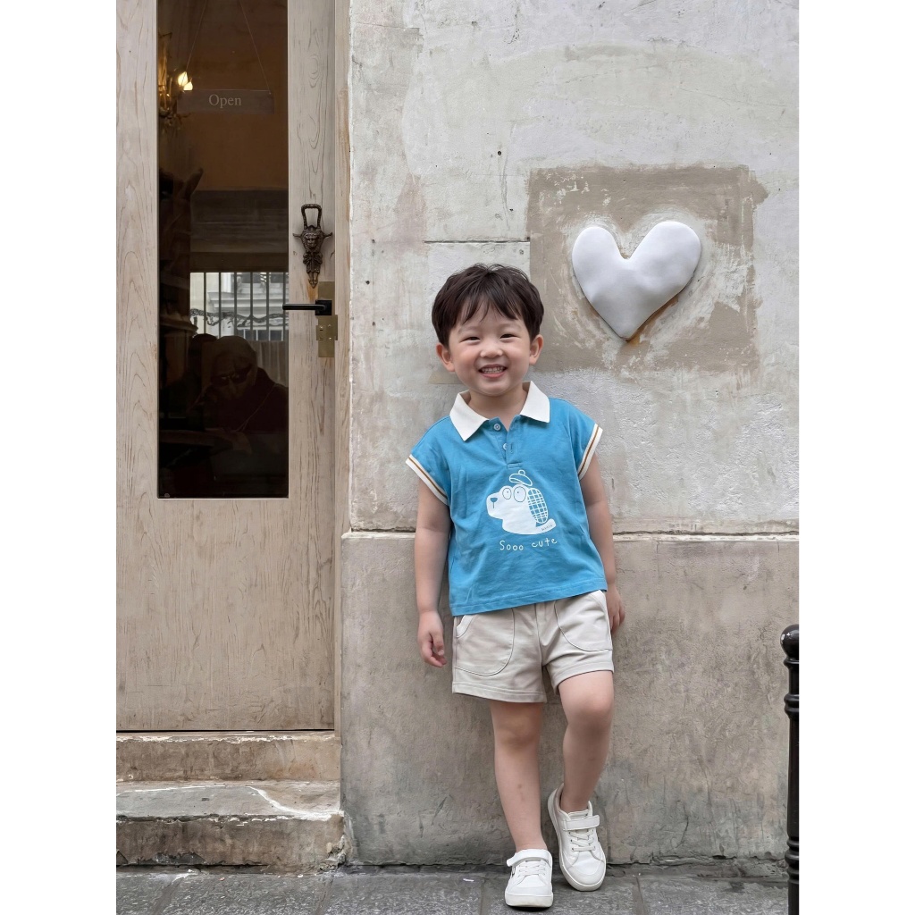 Set bộ polo cộc tay bé trai Miniumbaby in hình cún dáng tay dơi thoáng mát, chất cotton mềm SB2725