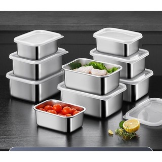 Hộp Đựng Thực Phẩm Tủ Lạnh Inox 304 Có Nắp Silicon Chống Tràn Dùng được Cho Bếp Điện Từ Hồng Ngoại 600-3000ml