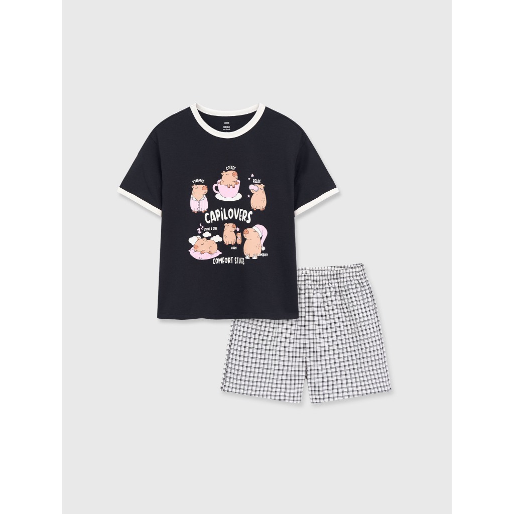 Bộ quần áo bé gái CANIFA bộ thun hè cộc tay chất cotton pha mềm mại thoáng mát 1LS26S006