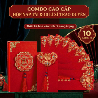 Combo Hộp Nạp Tài và 10 Lì Xì Trao Duyên Cho Đám Cưới, Đám Hỏi, Tết, Phong Cách Sang Trọng HIện Đại