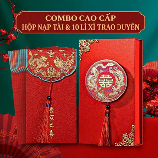 Combo Hộp Nạp Tài và 10 Lì Xì Trao Duyên Cho Đám Cưới, Đám Hỏi, Tết, Phong Cách Sang Trọng HIện Đại